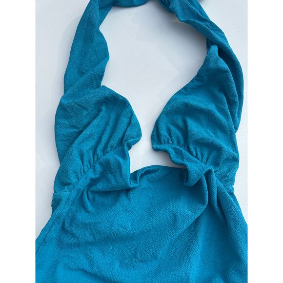 JMP The Label Santorini Recycled Nylon Halter One-Piece Swimsuit, Teal – Large - Picture 2 of 7